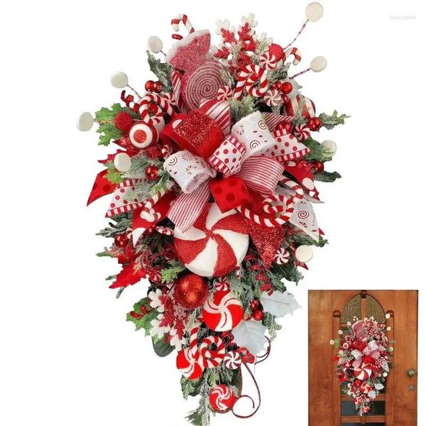 Fleurs décoratives de Noël de la canne à canne de Noël Swag à l'envers couronnes d'arbres rouges et blancs avec pour la porte d'entrée de la maison extérieure