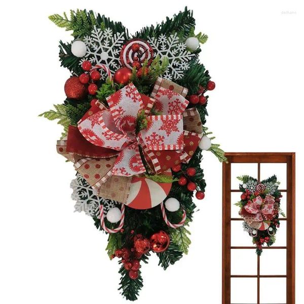 Fleurs décoratives de Noël Candy Cane couronne 21 pouces Swag rouge et blanc avec arbre à l'envers pour le mur d'hiver des vacances