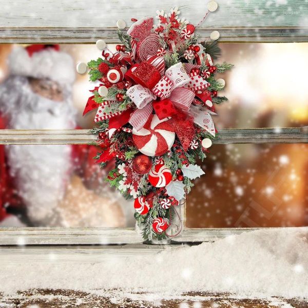 Fleurs décoratives Guirlande de bonbons de Noël Canne Porte d'entrée Décorations murales À l'envers Suspendu Ornement Fenêtre Guirlande de baies rouges Extérieur
