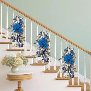 Guirlande d'escalier rustique tissée à la main, fleurs décoratives de noël, sans fil, en forme de larme, avec lumières, pour décoration intérieure et extérieure