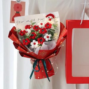 Flores decorativas Navidad ramo de flores de ganchillo feliz regalo hecho a mano rosa Santa Claus lámpara cadena Navidad