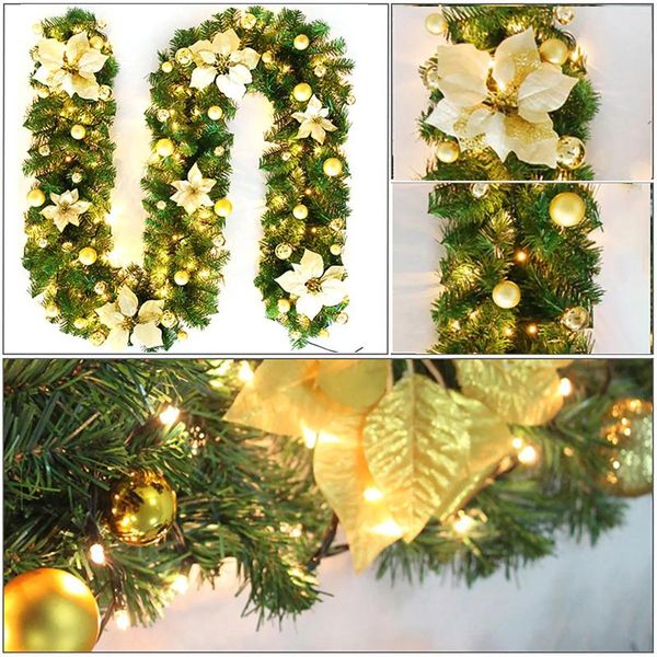 Flores decorativas Decoración navideña 2024 Garlands Ratán Banario de corona de ratán 2.7m LED LIGHT Strip Strip Band