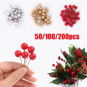 Flores decorativas Decoración navideña Baya artificial Oro rojo Cereza Estambre Mini bayas falsas Perlas para manualidades de fiesta DIY