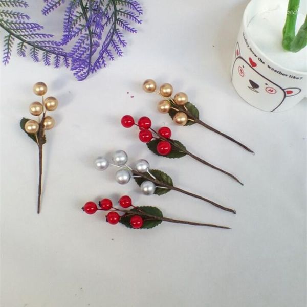 Fleurs décoratives décoration de noël faux branche de baie rouge fruit chanceux bricolage chapeau décor guirlande boule plantes fournitures pour la maison