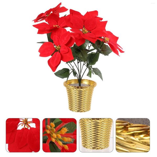 Fleurs décoratives de noël, Faux Poinsettia en pot, accessoires en tissu pour décoration de fête