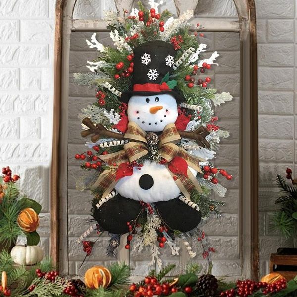 Fleurs décoratives décoration de noël bonhomme de neige guirlande de butin ornements suspendus porte d'entrée décorations murales joyeux arbre