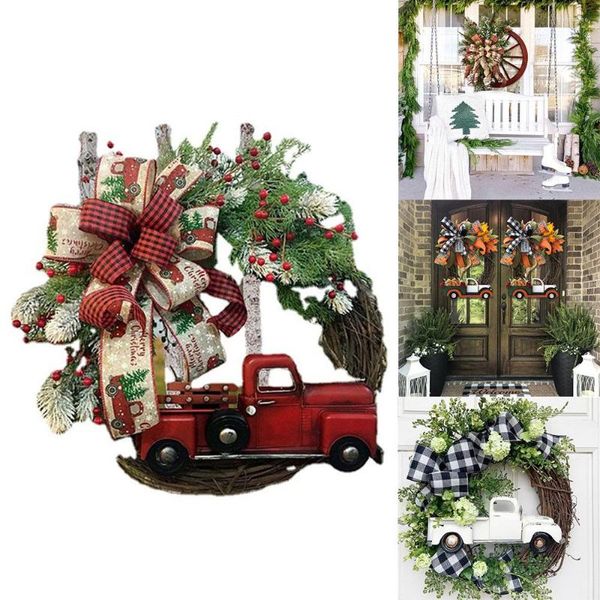Fleurs décoratives décoration de Noël guirlande camion arcs guirlande porte suspendu numéro de maison noël rouge voiture Navidad plante artificielle maison
