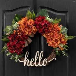 Fleurs décoratives Décorations de Noël pour la porte d'entrée Couronne d'automne Orange Red Hortensea Wrath