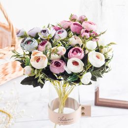 Fleurs décoratives décorations de noël pour la maison artificielle 5 fourchette 9 têtes Rose Rose Bouquet artisanat arrangement floral décor de mariage