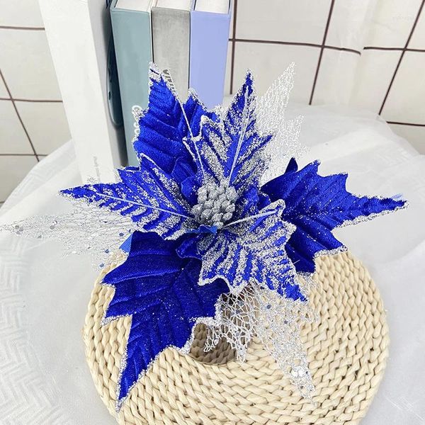 Flores decorativas decoraciones navideñas lentejuelas lentejuelas de seda artificial ornamento floral adornado año decoración de fiestas suministros