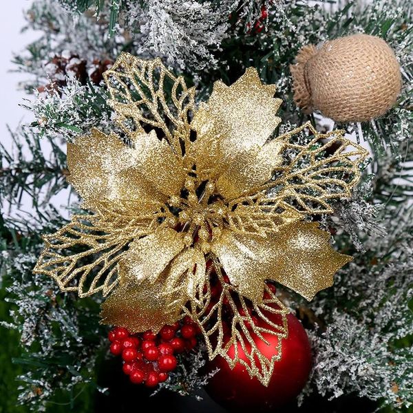 Fleurs décoratives décors de noël poudre d'échalote colorée fleur creuse couronne d'arbre de noël décorations suspendues joyeux décor pour la maison