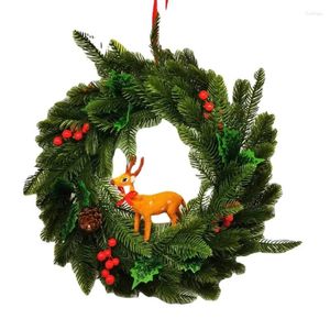 Couronne de cerf de noël à fleurs décoratives, cône de pin rouge pour fête de noël, décoration de maison, jardin, ferme, cour, guirlandes suspendues