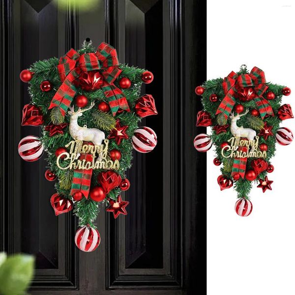 Couronne de cerf de noël à fleurs décoratives, pour l'extérieur, pour porte d'entrée, pour parler de vacances