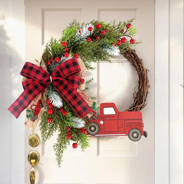 Flores decorativas, decoración colgante para puerta de Navidad, guirnalda de madera para coche, adorno de baya roja, decoración feliz, regalo de año para el hogar 2024