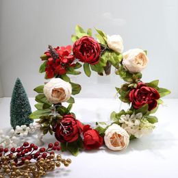 Decoratieve bloemen Kerstdeur Knoper Kunstmatige pioenkrans Simulatie Zijde doek Flower Home Festival Wedding Rattan Ring Diy