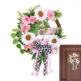 Couronne de fleurs décoratives pour porte de noël, nœuds artificiels de voiture d'hiver, guirlande de fleurs roses, couronnes de ferme pour