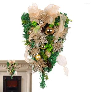 Fleurs décoratives Couronne de porte de Noël avec la lampe à arc à la lampe Poinsetttia Flower Flower Holiday Front Decorations