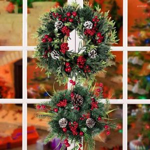 Couronne de fleurs décoratives pour porte de noël, couronnes de baies de noël, guirlande artificielle avant pour jardin, maison, cheminée, arrière-cour et fenêtre