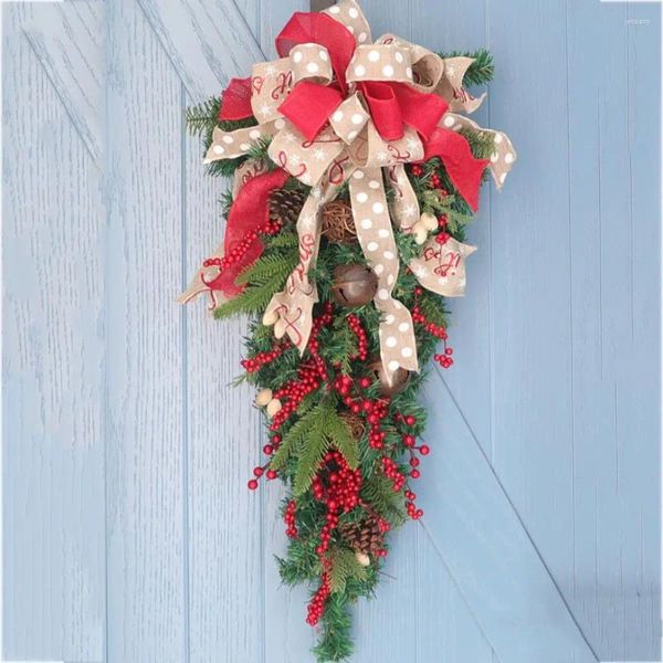 Flores decorativas, corona navideña para puerta, adornos colgantes de plástico hechos a mano, árbol de media cara de estilo americano, frutos rojos