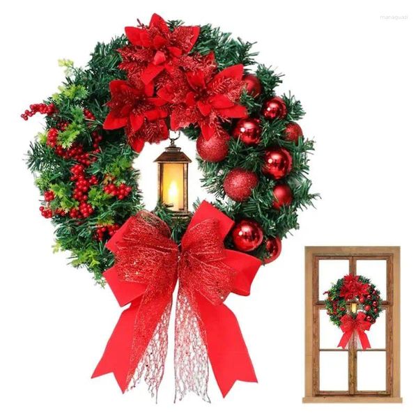 Couronne de fleurs décoratives pour porte de noël, couronnes d'extérieur, à piles, ornements de 16 pouces avec lumières Led, décor avant