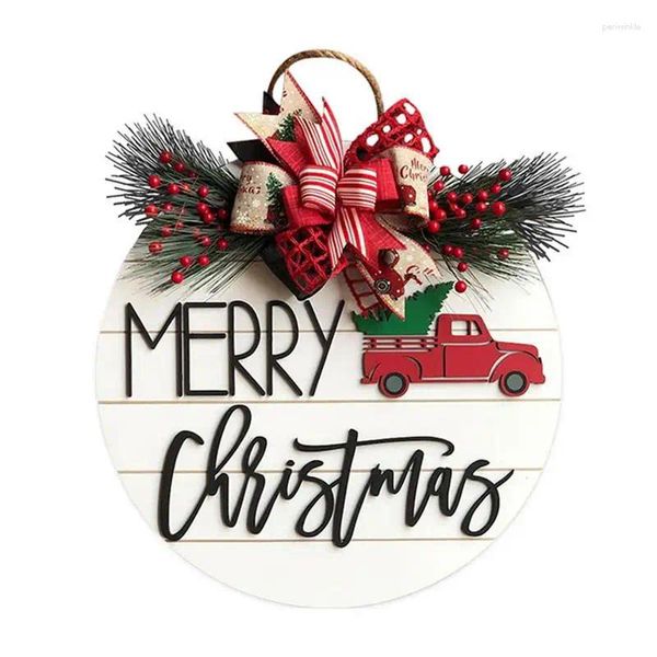 Flores decorativas coronas de puertas de Navidad con camiones rojos y guirnaldas de madera de arco Coronas de letreros de interior para decoración de Navidad