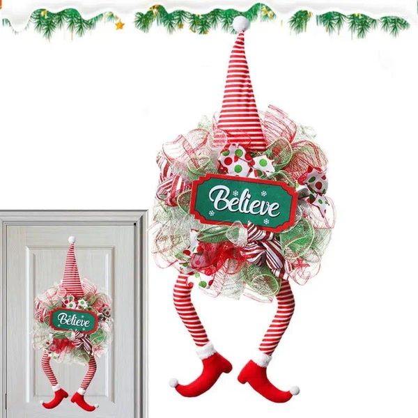 Flores decorativas coronas de puertas de Navidad con cinta sin rostro guirnal