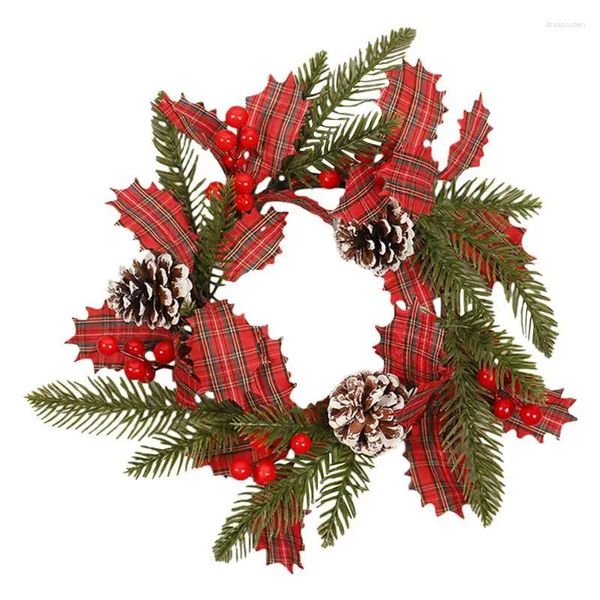 Couronne de fleurs décoratives pour porte de noël, pommes de pin artificielles, guirlande de baies rouges, ornements suspendus, décorations pour mur de fenêtre de maison