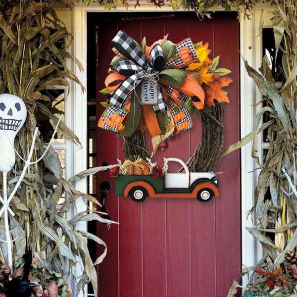 Fleurs décoratives Christmas Farmhouse Charin de citrouille Couronne Garland Porte d'entrée Porte de Noël Décoration Halloween Home Decoration