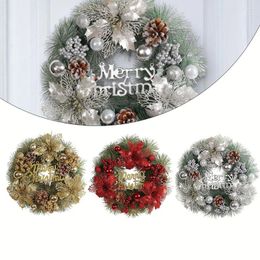 Fleurs décoratives de Noël fleur pinecone couronne de porte d'entrée de porte d'entrée décorations de pendentif suspendus 2024 ans ornement de guirlande navidad
