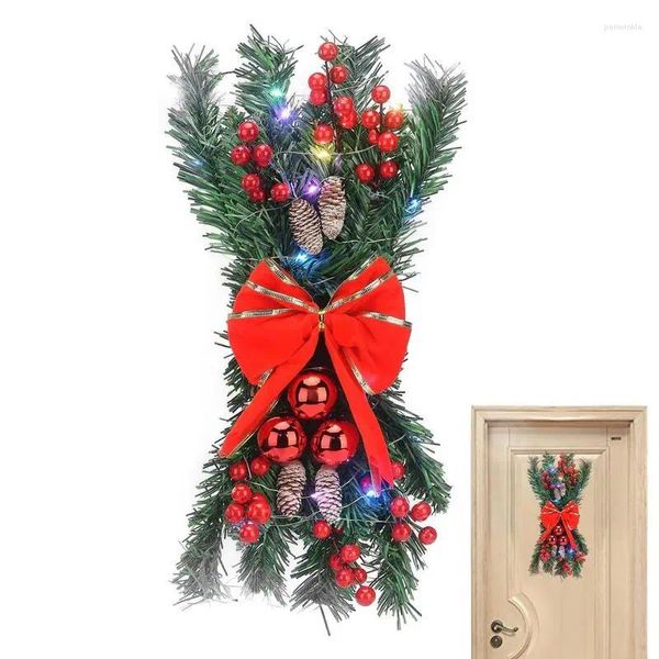 Flores decorativas Garland de Navidad Batería Operada Berry Artificial 1.3 pies VERDERA DE DISECCIÓN RUSTA FALSA PINECONES DEL FUAT