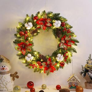 Decoratieve bloemen Kerstmis slinger decoratie kunstmatige kransen ornamenten met sparren dennenappels bessenbal verlichten voor muur voordeur