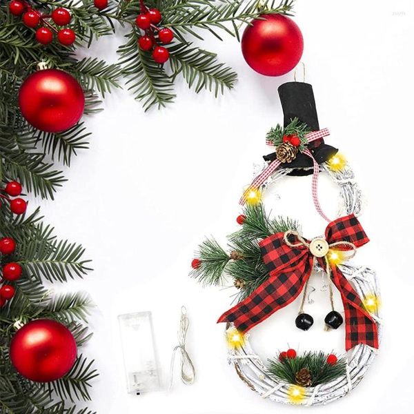 Fleurs décoratives guirlande de noël LED mignon bonhomme de neige rotin tenture murale accessoires de décoration pour la fête de noël année de mariage mise en scène