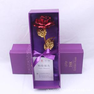 Fleurs décoratives cadeau de noël artificielle créative unique feuille d'or 24K boîte de roses pour la saint-valentin