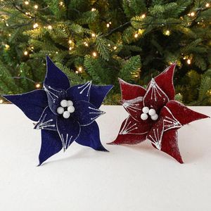 Decoratieve Bloemen Kerst Glitter Kunstmatige Blauwe Kerstboom Decor Voor Home Party 2024 Navidad Jaar Ornamenten Gift Bruiloft Decoratie