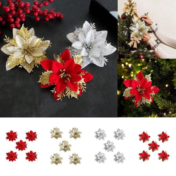 Fleurs décoratives de noël or et argent rouge, suspensions d'arbre artificiel à trois couches pour maman