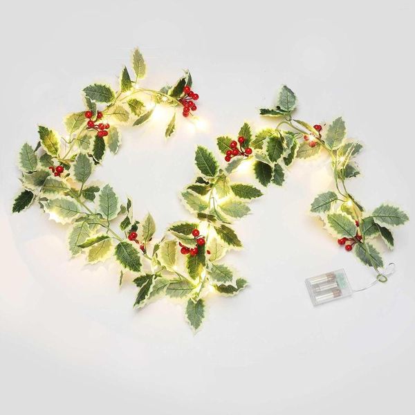 Fleurs décoratives Noël LED Guirlandes lumineuses 20led Guirlande de baies rouges Fée Lumière Tenture murale Pendentif Xmas Year Party Home Decor