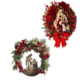 Flores decorativas Natividad de Navidad Guirnalda de la Sagrada Familia con bayas artificiales Arco verde Jesucristo Guirnalda colgante Festival de Navidad