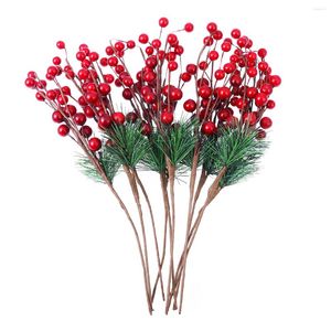 Decoratieve bloemen Kerst Pine Decor Floral Holly Craftdiy Hand Greenery Kransen Bloem Kegels Nep Bessen Pick Stengels Berry Red Spray