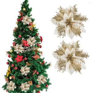 Fleurs décoratives Poinsettia de Noël Arbre artificiel Pics Tiges de fleurs Décorations Fausse couronne Guirlande Glitterdecor Argent