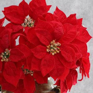 Fleurs décoratives de Noël Poinsettia Red Flower Artificial Home Party décor Flores Artificialles Décoration de mariage Floral