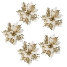 Decoratieve bloemen kerstpoinsettia boom glitter kunstmatige bloem decor decoraties ornament krans picks nep stengels ornamenten