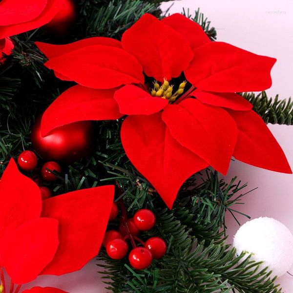 Flores decorativas navideño Poinsettia Decoración de árboles Suministros Arreglo floral de vid 22cm Rojo grande