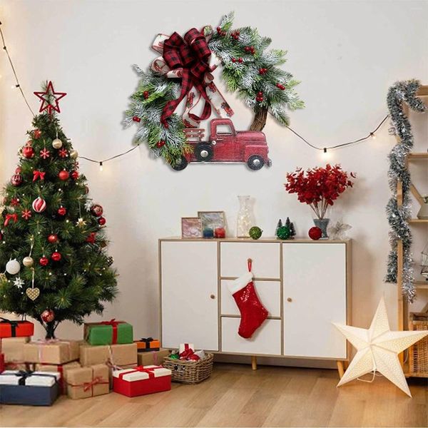 Fleurs décoratives Christmas Red Truck Farmhouse Garland Decoration Decoration Winter Front Door Sign