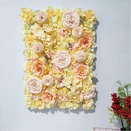 Flores decorativas Navidad Pared de flores simuladas Fila Suministros de boda Rosa Peonía Hortensia Seda Arreglo de rejilla de plástico