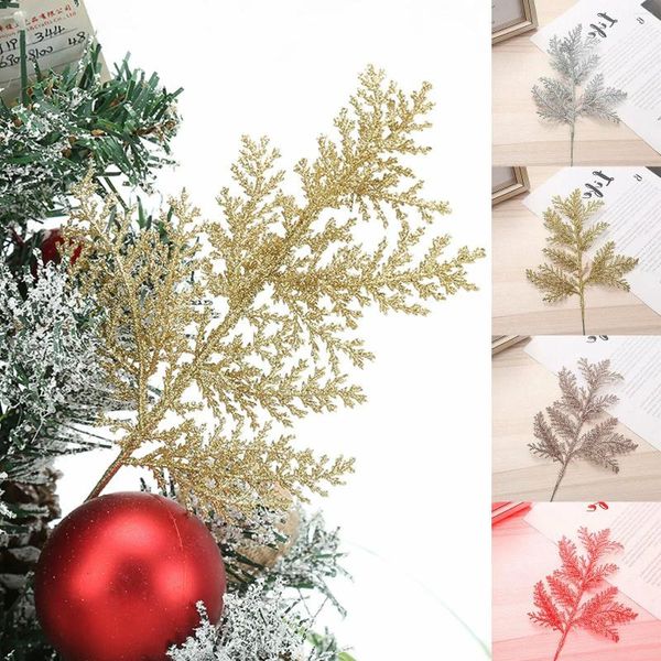 Flores decorativas Planta simulada de Navidad Ramas de pino Hojas Hogar DIY Ramo de boda Flor Decoración de la pared Accesorios Adorno de árbol de Navidad