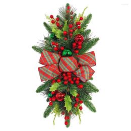 Decoratieve bloemen Kerstsimulatie slinger met lichte snaar wintermas kransen swag glanse muurraam hangend ornament voor feest