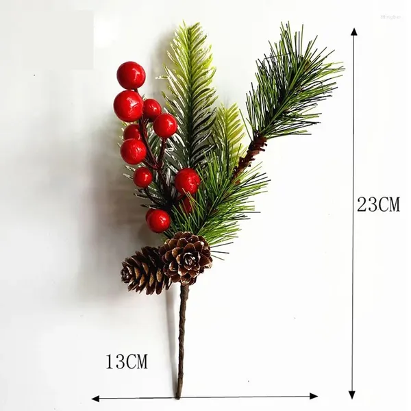 Fleurs décoratives Simulation de Noël Aiguille Branche de pomme de pin Flocon de neige artificiel Arbre à baies rouges Décoration de vacances Noël DIY Wreathsupply