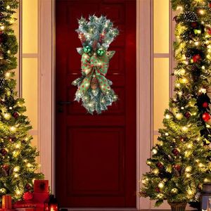 Fleurs décoratives escalier de Noël Swag Decoration Festive Escalier LED LED Boule à aiguille en pin brillant Pincone Berry Bowknot pour intérieur