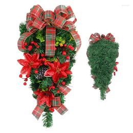 Decoratieve bloemen Kerstmis Swag Deur krans traangroene bladeren muur hangable slinger inrichting