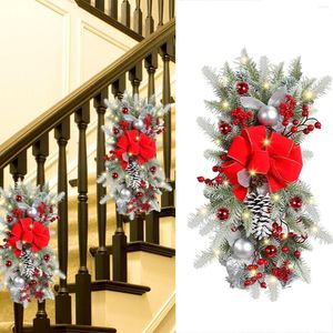 Couronne de fleurs décoratives de noël, pendentifs, guirlande d'atmosphère de Simulation, lumières LED à piles pour décoration d'escalier de cheminée